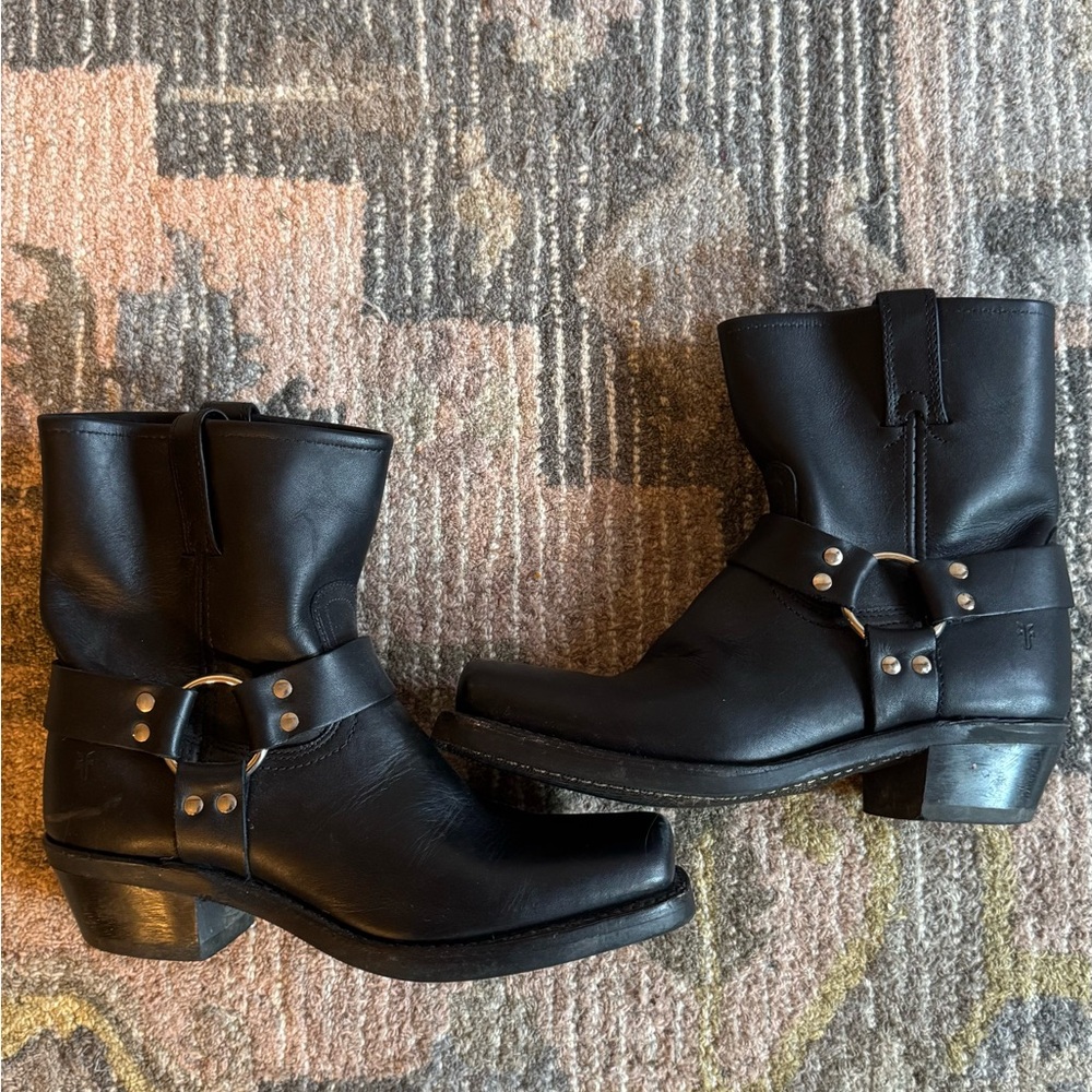 Frye Black Leather Moto boots